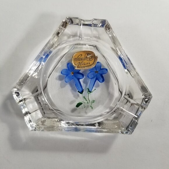 Bohemia Glass Individual Personal Ashtrays Floral Design Hexagon Shape Vintage - Picture 5 of 8